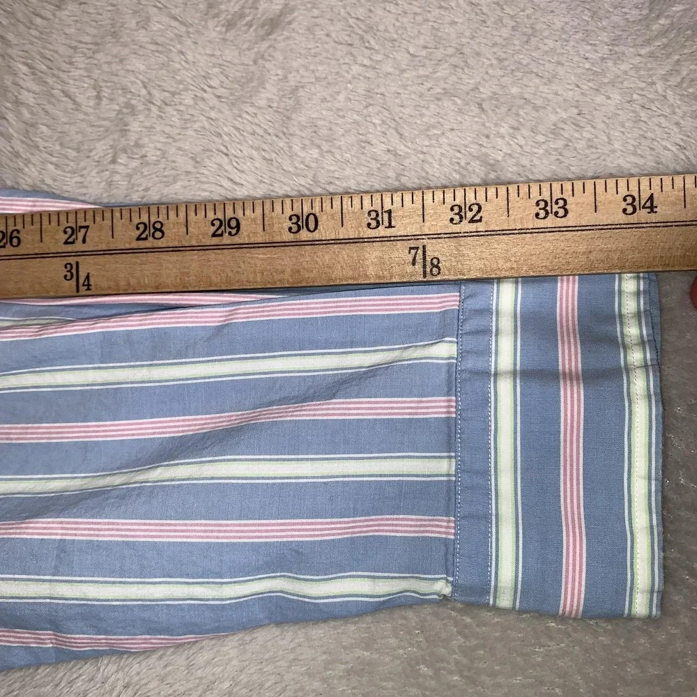 Ralph Lauren Shirt Mens XLT Tall Blue Pink Striped Long Sleeve Easter Pastel‎